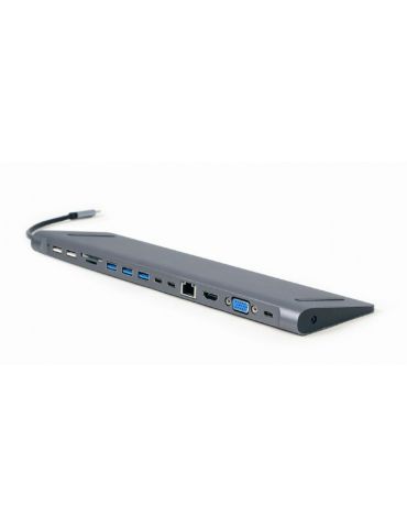 Docking station gembird universal conectare pc usb type c usb-c x 3 usb-a 3.1 x 3 usb-a 2.0 x 2 porturi video hdmi x 1 vga x  Ge
