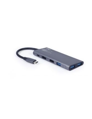 Docking station gembird universal conectare pc usb type c usb-c x 1 usb-a 3.1 x 3 porturi video hdmi x 2  pd  60 w argintiu a Ge