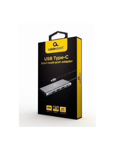 Docking station gembird universal conectare pc usb type c usb-c x 1 usb-a 3.1 x 3 porturi video hdmi x 2  pd  60 w argintiu a Ge