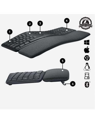 Logitech ERGO K860 tastaturi RF Wireless + Bluetooth Englez Grafit Logitech - 6