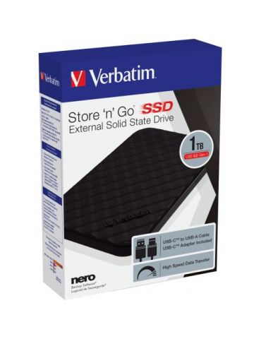 SSD portabil Verbatim STORE´N´GO, 1TB, USB 3.1 Tip C Verbatim - 1 - Tik.ro