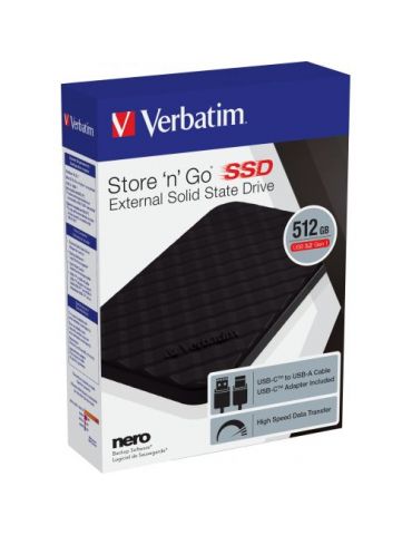 SSD portabil Verbatim STORE´N´GO, 512GB, USB 3.1 Tip C, Negru Verbatim - 1 - Tik.ro