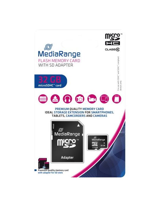 Mediarange micro sdhc 32gb class 10 with sd adapter Mediarange - 1