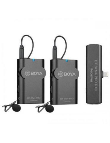 Boya by-wm4 pro-k4 dual linie wireless 2.4ghz cu microfon lavaliera (2tx+rx) pentru ios Boya - 1