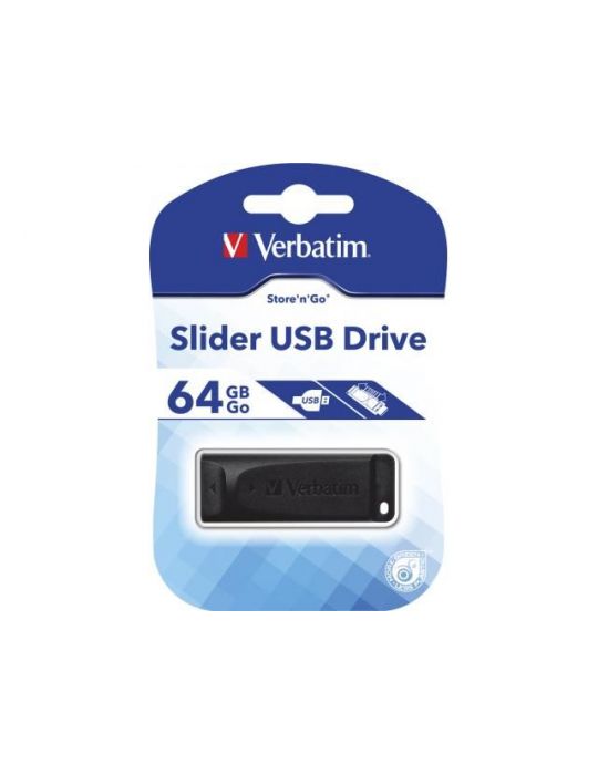 Stick memorie verbatim store 'n' go slider 64gb usb 2.0 black Verbatim - 1