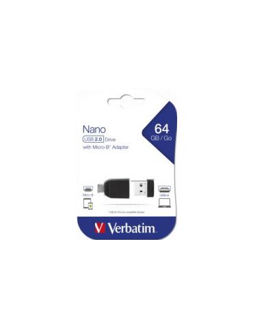Verbatim store'n'stay nano usb drive 64gb + otg adapter Verbatim - 1 - Tik.ro