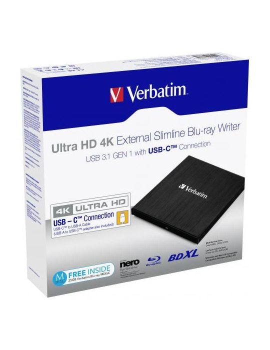 Verbatim external ultra hd 4k  slimline blu-ray writer /usb c Verbatim - 1