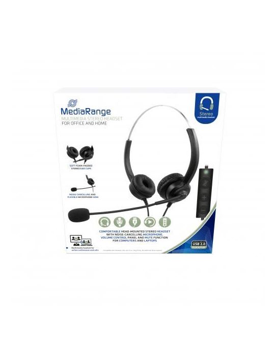 Mediarange corded stereo headset with microphone and control panel black Mediarange - 1