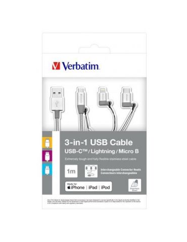Verbatim 3-in-1 usb-c™ / lightning / micro b cbl 100 slv Verbatim - 1 - Tik.ro