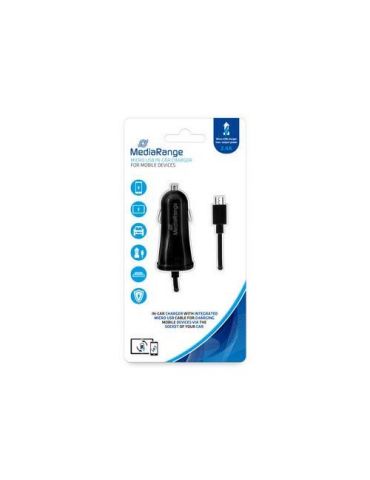 Mediarange car charger with microusb cable 2.4a output 1m black Mediarange - 1