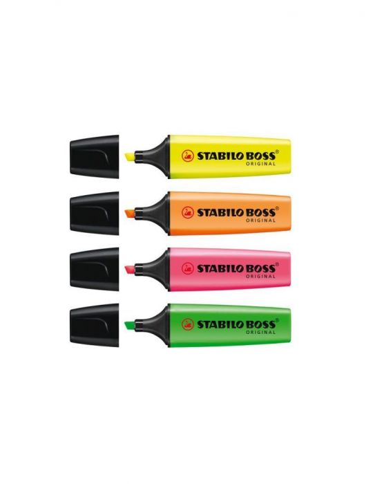 Textmarker stabilo boss varf 2-5 mm 4 culori/set ( galben portocaliu verde roz) Stabilo - 1
