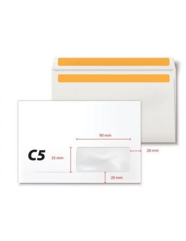 Plic c5 162 x 229 mm fereastra dreapta 35 x 90 mm alb autoadeziv 80 g/mp 500 bucati/cutie  - 1 - Tik.ro