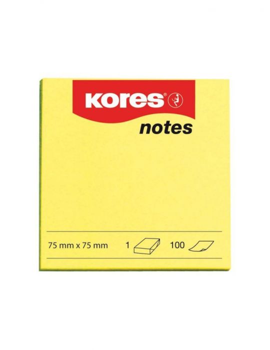 Notite adezive kores 75 x 75 mm galben neon 100 file Kores - 1