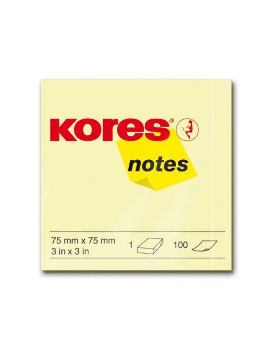 Notite adezive kores 75 x 75 mm galben 100 file Kores - 1