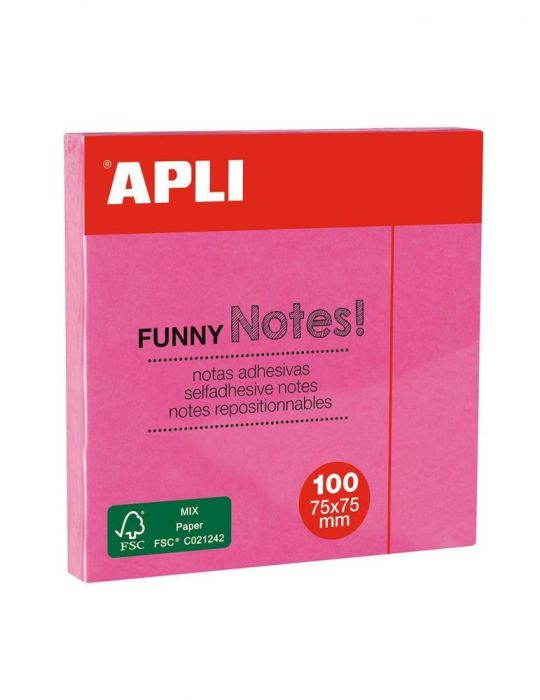 Notite adezive apli 75 x 75 mm roz 100 file Apli - 1