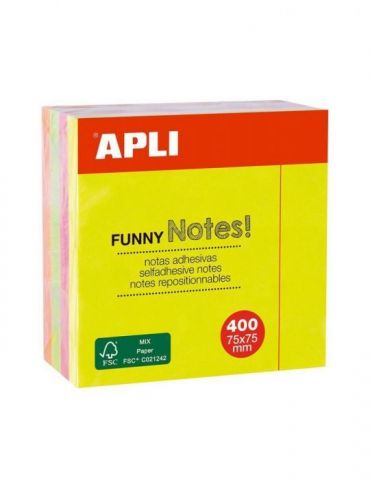 Notite adezive apli 75 x 75 mm 400 file 4 culori neon Apli - 1 - Tik.ro