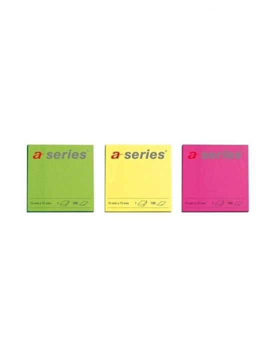 Notite adezive a-series 75 x 75 mm 100 file neon galben roz verde A-series - 1