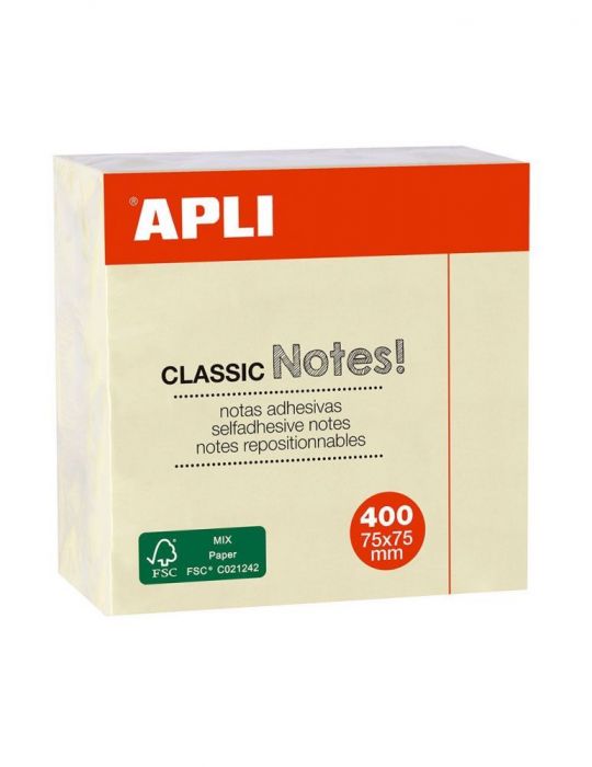 Cub notite adezive apli 75 x 75 mm 400 file galben Apli - 1