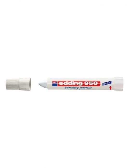 Marker permanent edding 950 industrial corp plastic varf rotund 10mm alb Edding - 1