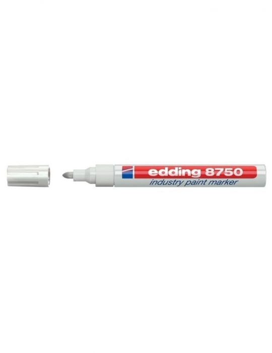 Marker permanent edding 8750 cu vopsea corp aluminiu varf rotund 2-4 mm alb Edding - 1