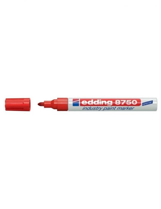 Marker permanent edding 8750 cu vopsea corp aluminiu varf rotund 2-4 mm rosu Edding - 1