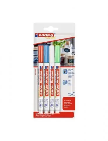 Marker edding 4085 cu creta lichida varf rotund 1-2 mm alb 4 culori basic blister Edding - 1 - Tik.ro
