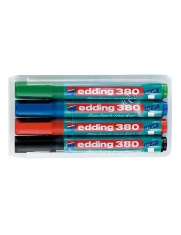 Marker edding 380 pentru flipchart varf rotund 1.5-3 mm 4 culori/set (negru albastru rosu verde) Edding - 1 - Tik.ro