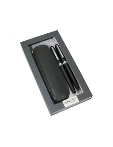 Set eleganza stilou pix negru accesorii metalice etui din piele ambalat in cutie Online - 1 - Tik.ro