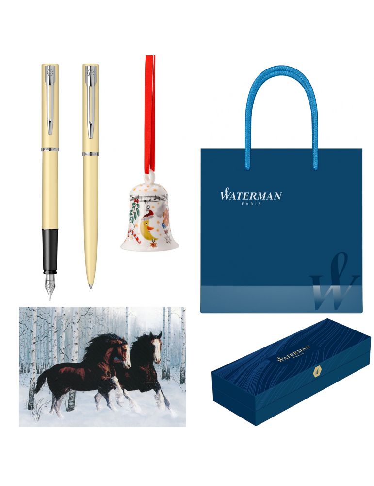 Set stilou si pix waterman allure pastel yellow cu felicitare de sarbatori diverse modele clopotel de portelan hutschenreuter