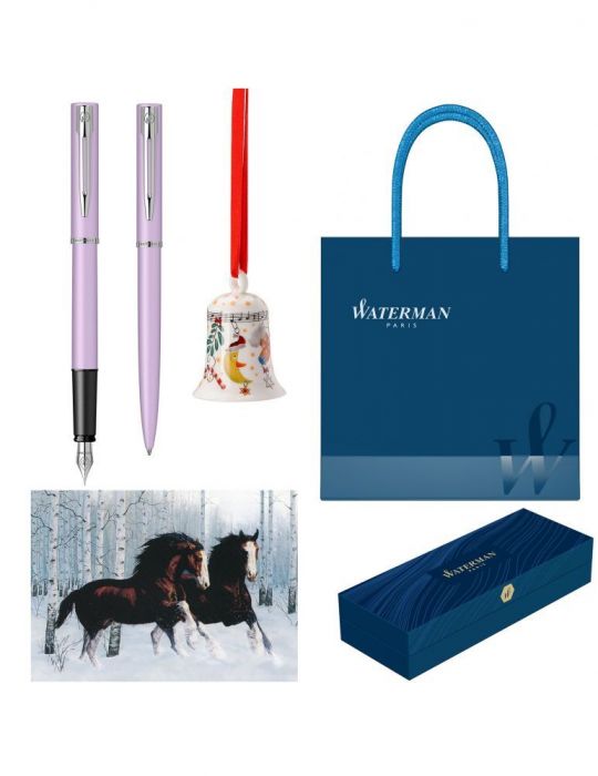 Set stilou si pix waterman allure pastel purple cu felicitare de sarbatori diverse modele clopotel de portelan hutschenreuter Wa