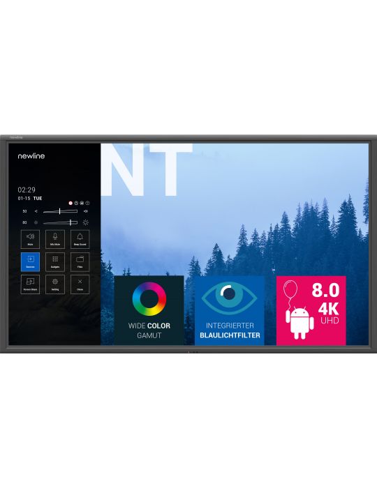 Newline NT 85" Ecran plat interactiv 2,16 m (85") LED Wi-Fi 400 cd/m² 4K Ultra HD Negru Procesor încorporat Android 8.0 Newline 