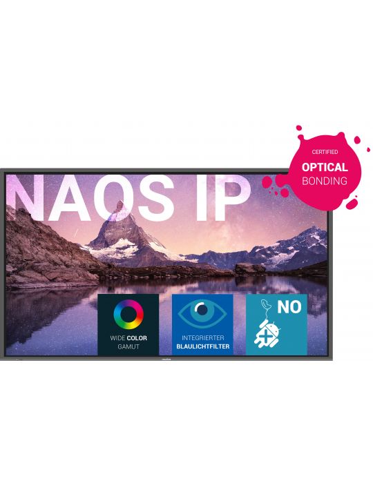 Newline Naos IP 75" Ecran plat interactiv 190,5 cm (75") LED 400 cd/m² 4K Ultra HD Negru Ecran tactil Procesor încorporat Newlin