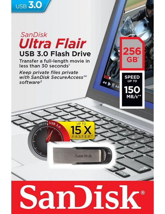 Usb flash drive sandisk ultra flair 256gb 3.0 reading speed: Sandisk - 1