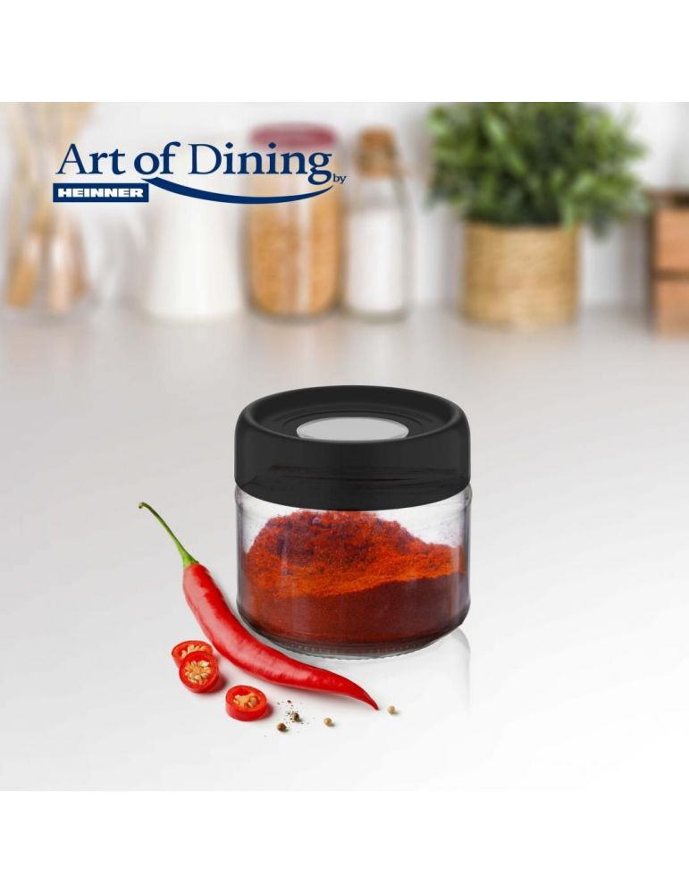 Borcan depozitare sticla cu capac 300 ml negru