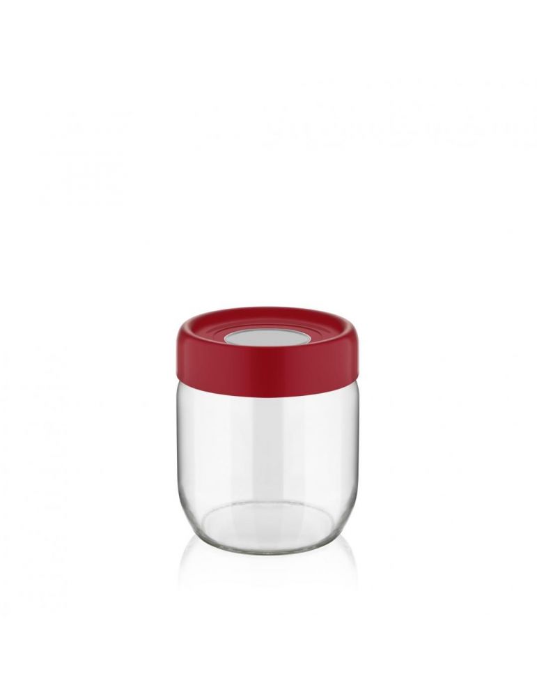 Borcan depozitare sticla cu capac 425 ml rosu