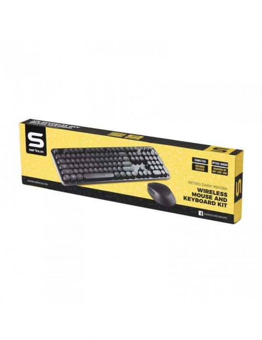 Kit tastatura + mouse serioux retro dark 9900bk wireless 2.4ghz Serioux - 1