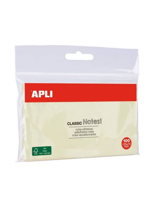 Notite adezive apli 125x75 mm 100 file galben polybag Apli - 1