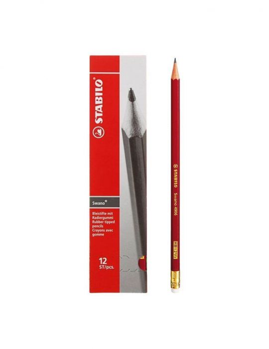 Creion grafit stabilo swano 4906 mina hb cu radiera rosu ascutit Stabilo - 1