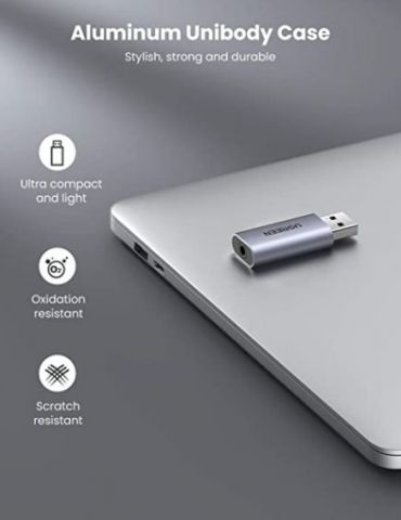 Placa de sunet ugreen cm383 extern interfata usb 2.0 (t) la 3.5 mm jack (m) gri 80864 (include tv 0.06lei) - 6957303888641 Ugree