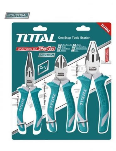 Total - set clesti 3 buc (cleste patent 8 / 200mm clestie taietor 7/ 180 mm cleste cu varf ascutit 6 / 160 mm) - cr-v (indust To