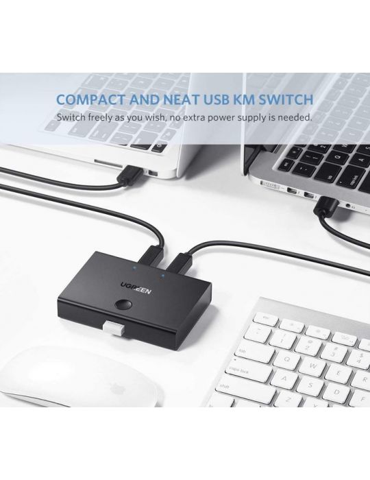 Switch usb sharing ugreen 30345 porturi usb: usb-b x 2 conectare prin usb 2.0 cablu 1.5m inclus buton comutare pc led plastic Ug