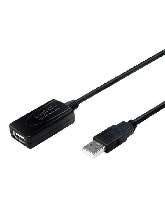 Cablu usb logilink prelungitor usb 2.0 (t) la usb 2.0 (m) 10m activ (permite folosirea unui cablu usb lung) negru ua0143 (inc Lo