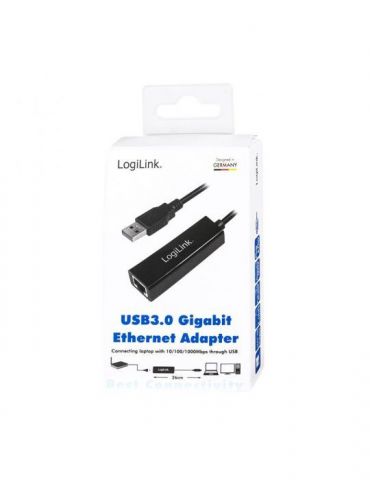 Cablu usb logilink adaptor usb 3.0 (t) la rj45 (m) 25cm 10/100/1000 mbit/s negru ua0184a (include tv 0.06 lei) Logilink - 1
