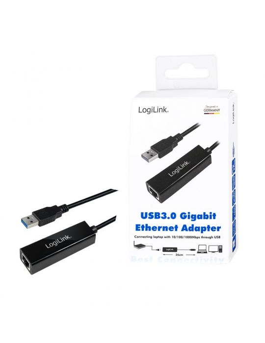 Cablu usb logilink adaptor usb 3.0 (t) la rj45 (m) 25cm 10/100/1000 mbit/s negru ua0184a (include tv 0.06 lei) Logilink - 1