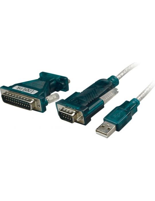 Cablu usb logilink adaptor usb 2.0 (t) la serial db9m (9-pin)(rs232)(t) + adaptor db9 (m) la serial dsub-25 (t) 1.2m cablu al Lo