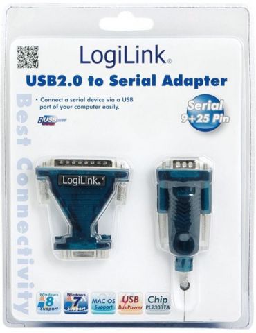 Cablu usb logilink adaptor usb 2.0 (t) la serial db9m (9-pin)(rs232)(t) + adaptor db9 (m) la serial dsub-25 (t) 1.2m cablu al Lo