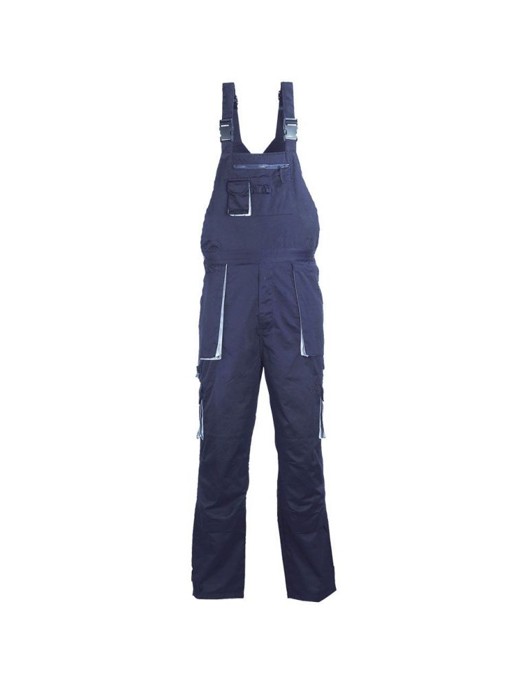 Pantaloni cu pieptar tercot 245g/mp bluemarin marime l cu talie elastica bretele reglabile buzunare laterale