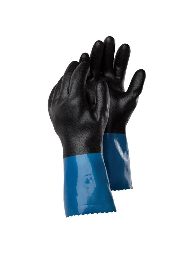 Manusi tegera 71000 protectie chimica nitril/pvc nailon granulat negru/albastru marime 9 flexibile durabile