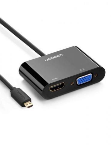 Adaptor video ugreen mm115 micro hdmi (t) la 1 x vga full hd si 1 x hdmi 4k uhd (3840 x 2160) la 30 hz conectori auriti negru Ug