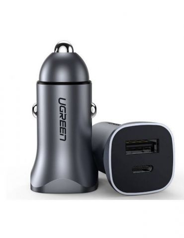 Incarcator auto ugreen cd130 usb type-c output 5v/3a qc3.0 usb output 5v/3a total output 30w pt. bricheta auto gri 40858 (inc Ug
